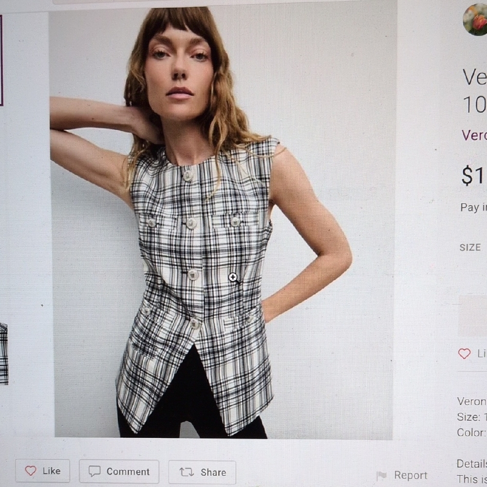 Veronica Beard Black and White Plaid Sleeveless Tamara Vest